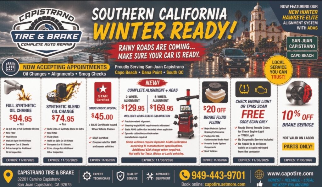 Current Capistrano Tire and Brake service special